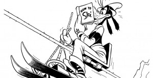 Goofy skiing downhill in animated short The Art of Skiing