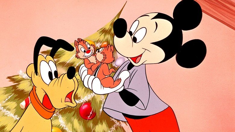 Pluto, Mickey Mouse and Chip n' Dale around the Christmas Tree in this Disney animated short