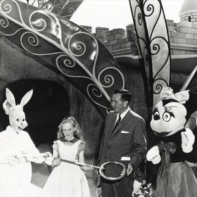 Walt Disney at the opening of Alice in Wonderland attraction at Disneyland