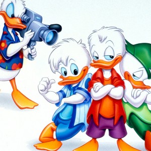 still from cartoon Quack Pack featuring Donald Duck and Huey, Louie, and Dewey