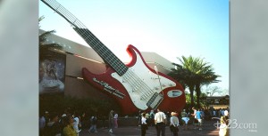 photo of entrance to Rock 'N' Roller Coaster showing giant electric guitar