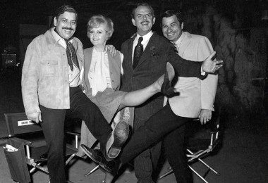 photo foursome from the movie Bedknobs and Broomsticks - Robert Shermans, Angela Lansbury, David Tomlinson