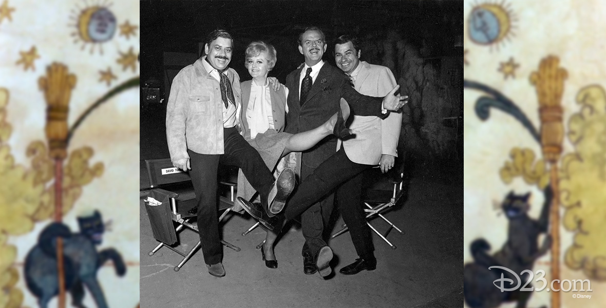 photo foursome from the movie Bedknobs and Broomsticks - Robert Shermans, Angela Lansbury, David Tomlinson