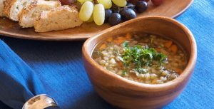 King Stefan's Banquet Hall's Beef and Barley Soup and Fried Brie Cheese
