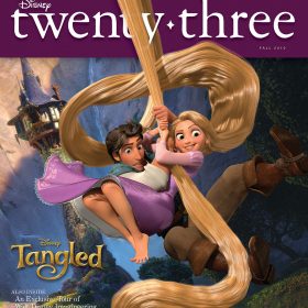 Disney twenty-three Fall 2010 cover art featuring Tangled