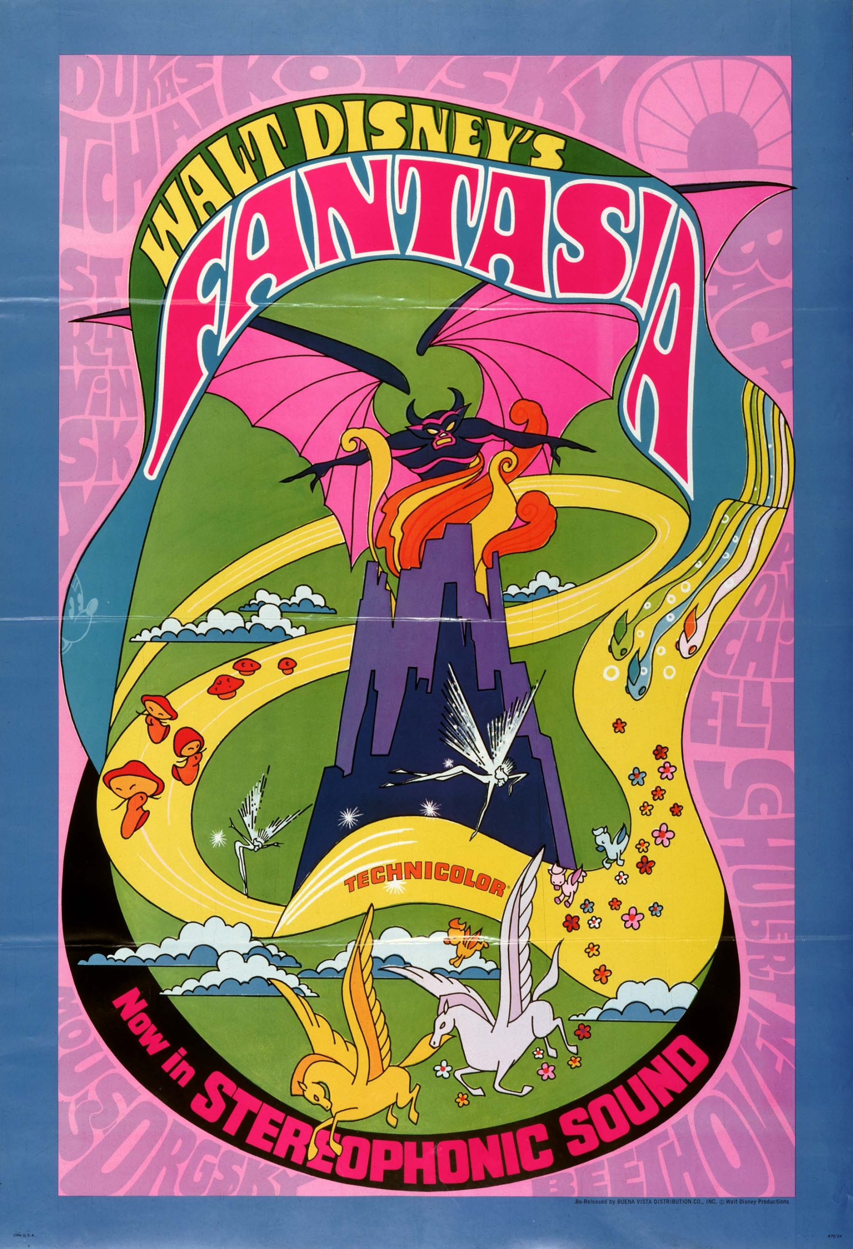 Billed as "The Ultimate Experience," Fantasia was successfully promoted with this 1969 psychedelic poster to teenagers and college students who had turned on to films such as the Beatles' Yellow Submarine (1968).