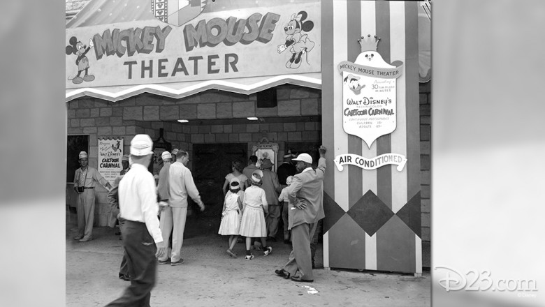 photo of entrance to Mickey Mouse Theater in Disneyland circa 1955