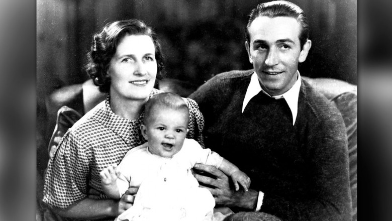 photo of Walt, Lilian and newborn Diane Disney