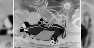 Mickey flying a plane