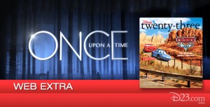 illustrated art for Once Upon a Time and cover art of Disney Twenty-Three magazine featuring art from the movie Cars