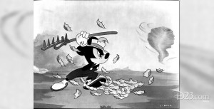 cel from black and white cartoon, The Little Whirlwind featuring Mickey Mouse battling a dust devil with a rake