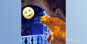 still from Bear in the Big Blue House (television) showing bear looking at smiling moon in the sky