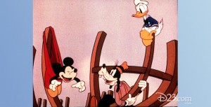 frame from Boat Builders animated film featuring Mickey Mouse, Goofy, and Donald Duck