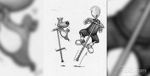 Doug and Pork Chop on pogo sticks