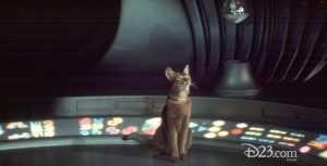 production photo from movie The Cat from Outer Space (film) featuring a cat seated on a spaceship control panel