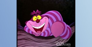 animation cel from Alice in Wonderland showing Cheshire Cat curled up smiling