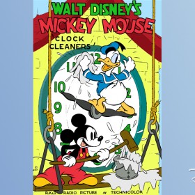 one-sheet movie poster for Clock Cleaners , featuring Mickey Mouse and Donald Duck