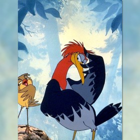cel from animated The Fox and the Hound featuring sparrow and woodpecker characters