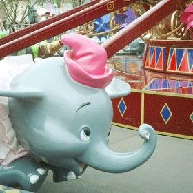 photo of one of the Dumbo cars at Dumbo the Flying Elephant attraction at Disneyland