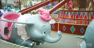 photo of one of the Dumbo cars at Dumbo the Flying Elephant attraction at Disneyland