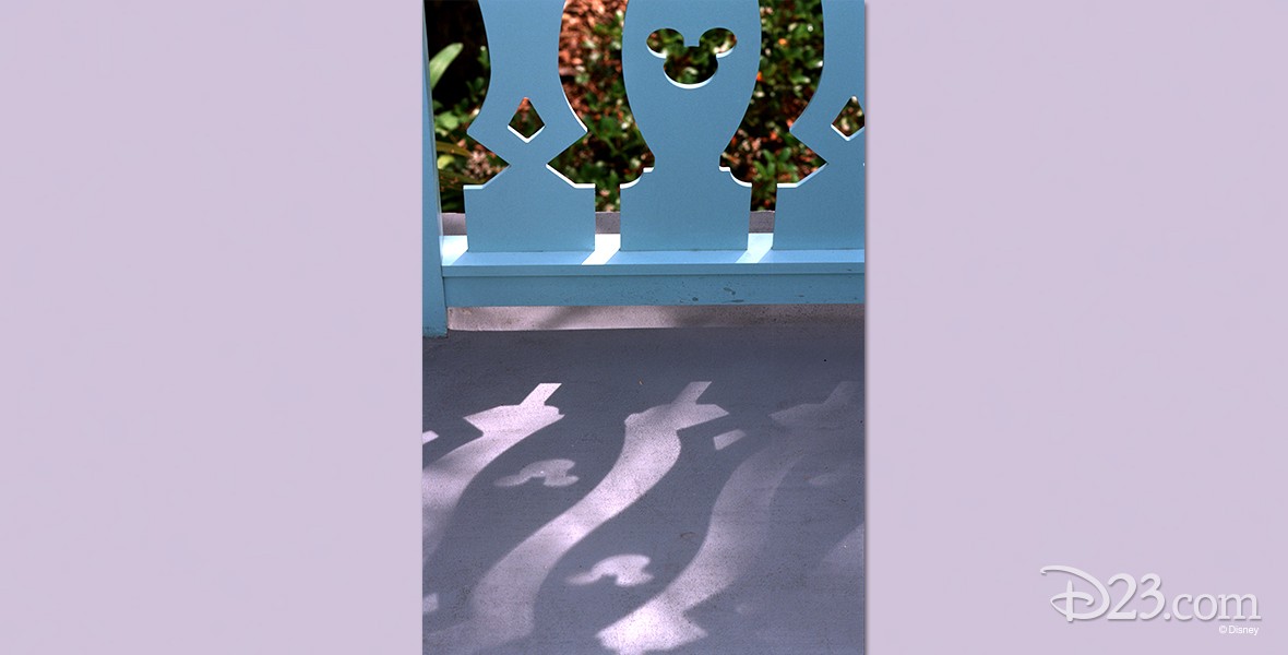 photo of section of fence showing routed out pattern in the shape of Mickey Mouse's head