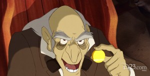 still from Beauty and the Beast showing Monsieur D’Arque looking menacing