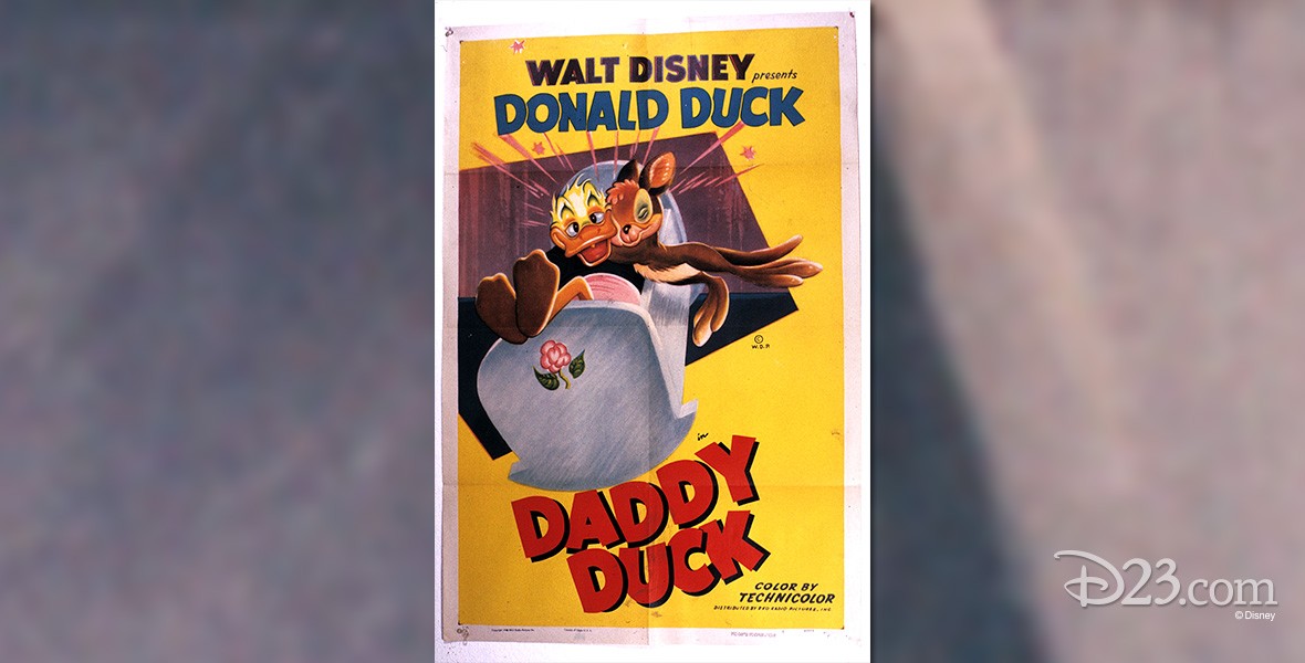 one-sheet movie poster for Daddy Duck cartoon featuring Donald Duck and baby kangaroo Joey