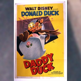 one-sheet movie poster for Daddy Duck cartoon featuring Donald Duck and baby kangaroo Joey