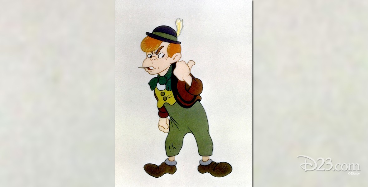 cel from animated feature Pinocchio showing boy named Lampwick looking tough