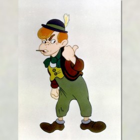 cel from animated feature Pinocchio showing boy named Lampwick looking tough