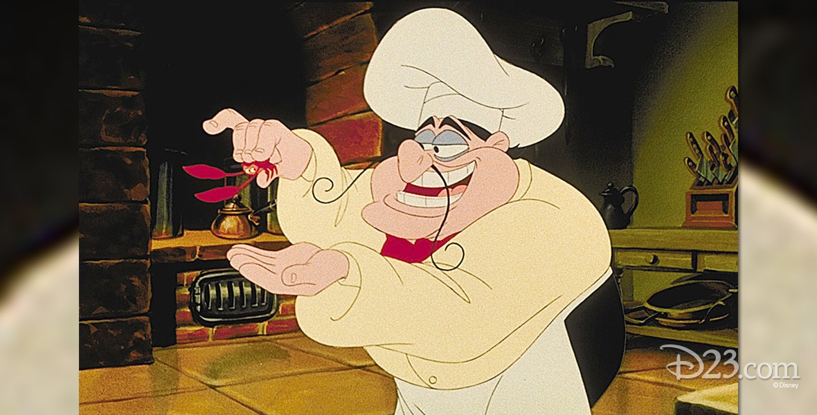 still of Louis in chef's hat from animated feature The Little Mermaid
