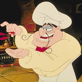 still of Louis in chef's hat from animated feature The Little Mermaid