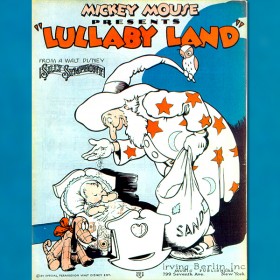 poster for Lullaby Land (film) showing long-nosed sand man sprinkling sand from his bag onto a resting baby