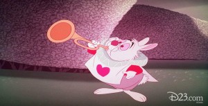 White Rabbit blowing a trumpet in Alice in Wonderland