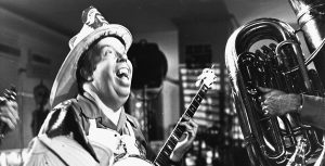 Harper Goff playing banjo