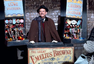 movie still of Davd Tomlinson hawking potions and charms in Bedknobs and Broomsticks