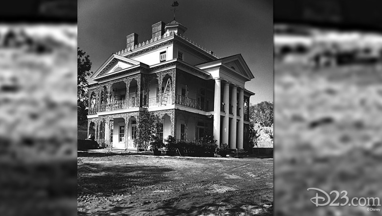 black and white photo of The Haunted Mansion