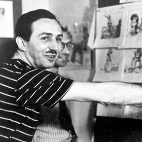 photo of Walt Disney with Pinocchio Drawings