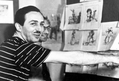 photo of Walt Disney with Pinocchio Drawings