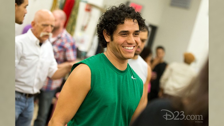 photo of actor Adam Jacobs rehearsing his role as Aladdin in 2014 Broadway Production