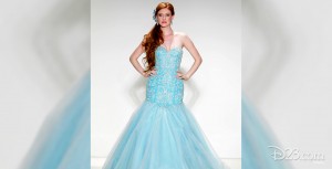 photo of model weading Alfred Angelo wedding dress in Frozen ice light blue strapless