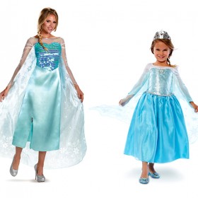 photo of two girls wearing princess costumes inspired by Frozen