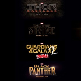 illustrated titles of eight of Marvel's Phase Three Movie Releases