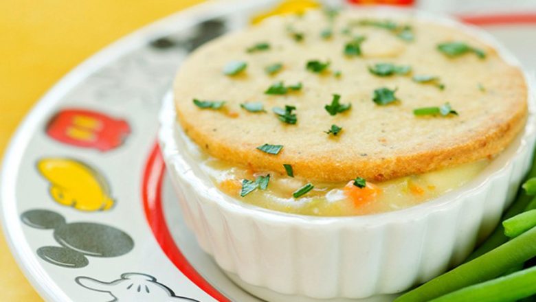 Photo of bowl filled with baked Turkey Pot Pie