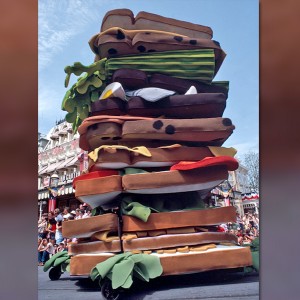 photo of huge multi-layered sandwich float in parade
