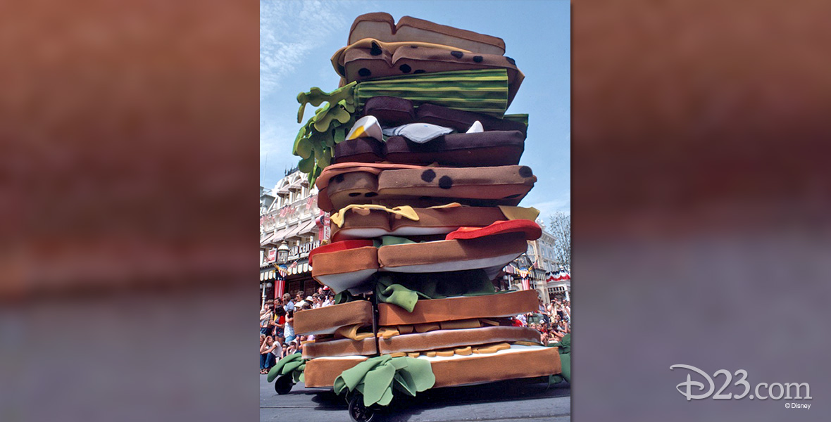 photo of huge multi-layered sandwich float in parade