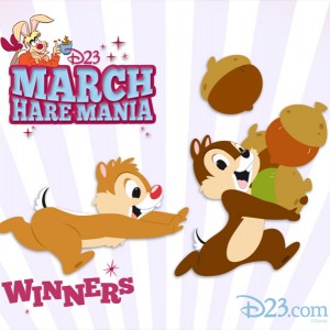 illustrated announcement card for March Hare Mania Winners featuring Chip 'n' Dale