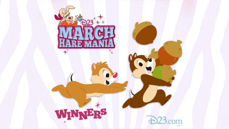 illustrated announcement card for March Hare Mania Winners featuring Chip 'n' Dale
