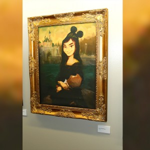 photo of framed painted Mona Lisa Mickey Mouse Fan girl