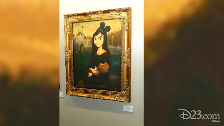 photo of framed painted Mona Lisa Mickey Mouse Fan girl